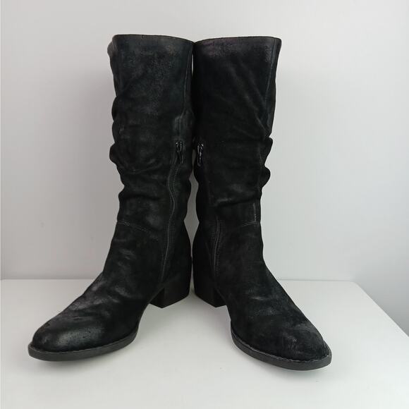 Born SZ 10M Doyle Black Suede Leather Distressed Slouch Boots - Picture 6 of 7